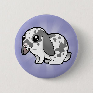 Badge Rond 5 Cm Lapin de dessin animé (oreille tombante poil lisse