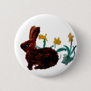Badge Rond 5 Cm Lapin de jonquilles à peinture printanière
