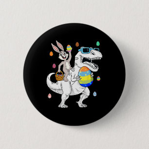 Badge Rond 5 Cm Lapin de Pâques à cheval sur T Rex Dinosaure Fun E