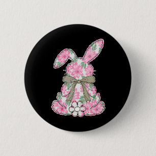 Badge Rond 5 Cm Lapin de Pâques à nœud coquet Florales de printemp