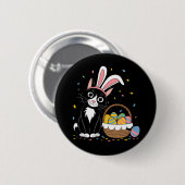 Badge Rond 5 Cm Lapin de Pâques Chat Noir Smoking Oreilles de Lapi (Devant & derrière)