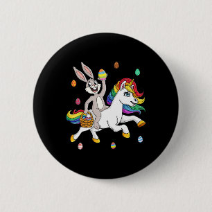 Badge Rond 5 Cm Lapin de Pâques chevauchant une licorne Filles mig