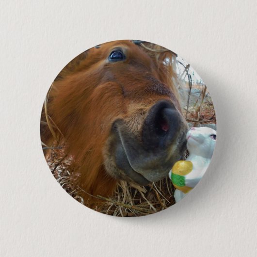 Badge Rond 5 Cm Lapin de Pâques et cheval Brown (Devant)