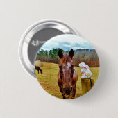 Badge Rond 5 Cm Lapin de Pâques et cheval Brown (Devant & derrière)