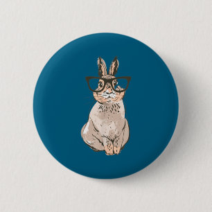 Badge Rond 5 Cm Lapin de Pâques intelligent et intellectuel nerd a