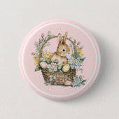 Badge Rond 5 Cm Lapin de Pâques Rose floral (Devant)