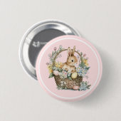 Badge Rond 5 Cm Lapin de Pâques Rose floral (Devant & derrière)