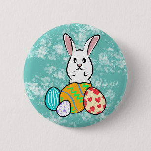 Badge Rond 5 Cm Lapin de Pâques sur les oeufs de Pâques