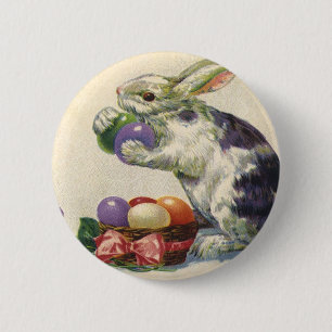 Badge Rond 5 Cm Lapin de Pâques vintage avec des œufs de Pâques da