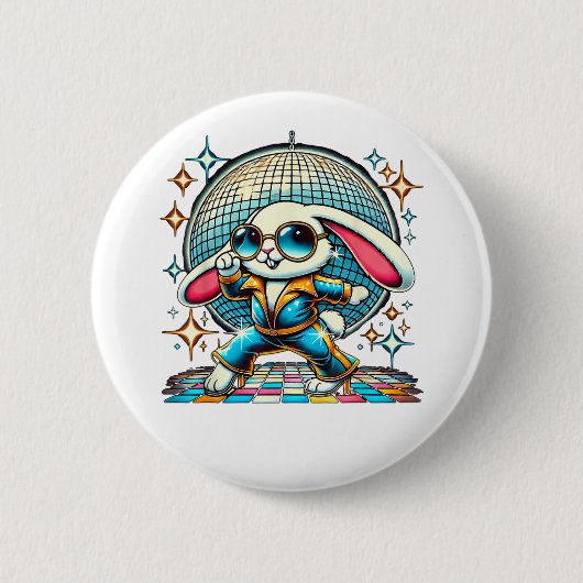 Badge Rond 5 Cm Lapin Disco Esthétique (Devant)