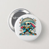 Badge Rond 5 Cm Lapin Disco Esthétique (Devant & derrière)