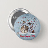 Badge Rond 5 Cm Lapin et Oiseaux de Neige (Devant & derrière)