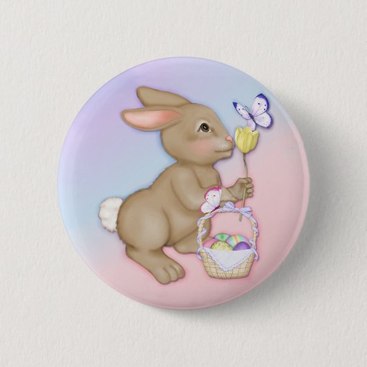 Badge Rond 5 Cm Lapin et panier de Pâques (Devant)