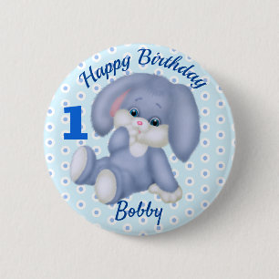 Badge Rond 5 Cm Lapin farci Doux Garçons 1er Anniversaire Nom Âge