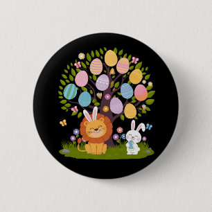 Badge Rond 5 Cm Lapin Lion de Pâques Mignon Arbre Chasse aux Œufs