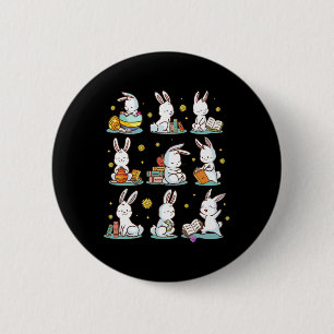 Badge Rond 5 Cm Lapin lisant un livre Joyeuses Pâques Bookworm Enf