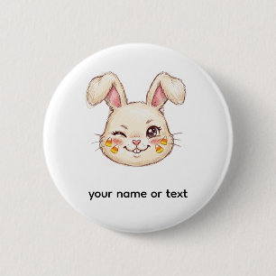 Badge Rond 5 Cm Lapin mignon clignant d'œil friandise maïs visage