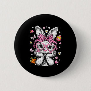 Badge Rond 5 Cm Lapin mignon visage léopard coquette noeud pâques