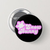 Badge Rond 5 Cm Lapin Neige Rose d'hiver (Devant & derrière)