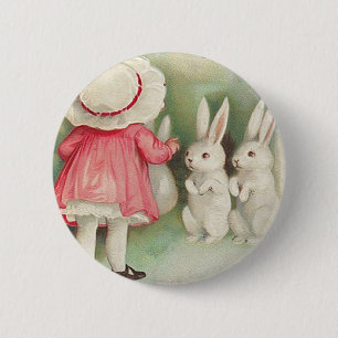 Badge Rond 5 Cm Lapin vintage Salutation de Pâques