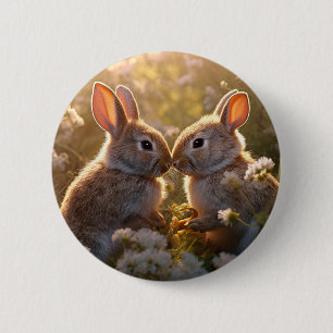 Badge Rond 5 Cm Lapins Adorables dans la Prairie de Printemps Desi