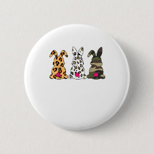 Badge Rond 5 Cm Lapins Bunnies Camouflage léopard Joyeux Pâques
