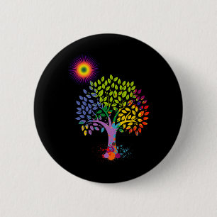 Badge Rond 5 Cm L'Arbre Coloré Qui Donne De La Vie À La Terre Arrê