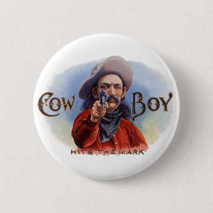 Badge Rond 5 Cm L'art des étiquettes de cigare vintage, Cowboy att