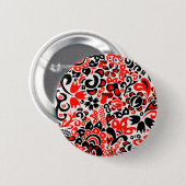 Badge Rond 5 Cm L'art populaire ukrainien motif floral abstact (Devant & derrière)
