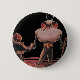 Badge Rond 5 Cm L'astronaute de science-fiction vintage Shake Hand