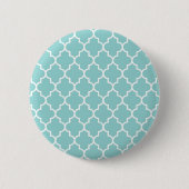 Badge Rond 5 Cm Latticerie Bleue, Quatrefoil, Trellis Marocain (Devant)