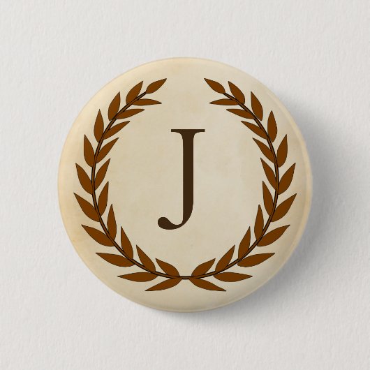 Badge Rond 5 Cm Laurel Wreath sur le parchemin Monogramme initial  (Devant)