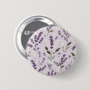 Badge Rond 5 Cm Lavender Whispers - Folk Botanical Motif Button