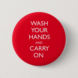 BADGE ROND 5 CM LAVEZ LES MAINS ET PORTEZ-VOUS SUR LE BALISAGE