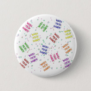 Badge Rond 5 Cm Lavez Vos Mains Bulles Motif multicolore Butt