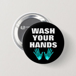 Badge Rond 5 Cm Lavez-vous les mains Turquoise Black Bold