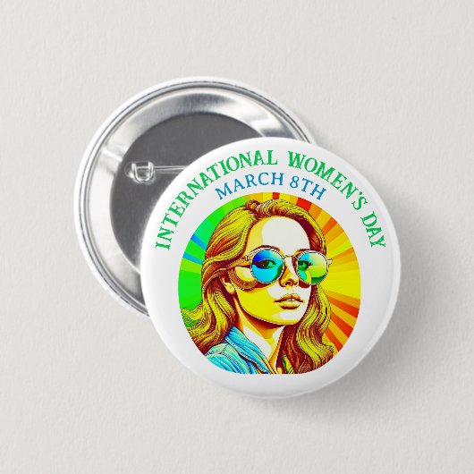 Badge Rond 5 Cm Le 8 mars est la Journée internationale de la femm (Devant & derrière)
