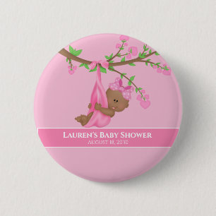 Badge Rond 5 Cm Le Baby shower rose mignon de la fille afro-améric