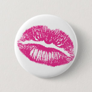 Badge Rond 5 Cm Le Baiser, Lèvres Roses