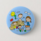 Badge Rond 5 Cm Le bâton figure l'amusement de plage de famille (Devant)