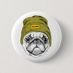 Badge Rond 5 Cm Le carlin de hippie il fait frais