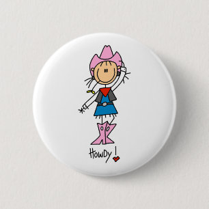 Badge Rond 5 Cm Le chiffre cow-girl de bâton dans le
