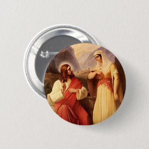 Badge Rond 5 Cm Le Christ et la Samaritaine par Christian Schleisn