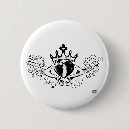 Badge Rond 5 Cm Le Claddagh (noir) (Devant)