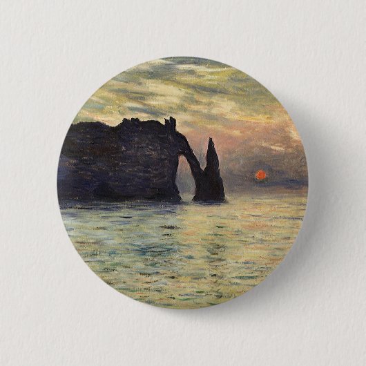 Badge Rond 5 Cm Le Cliff Etretat, coucher de soleil de Claude Mone (Devant)