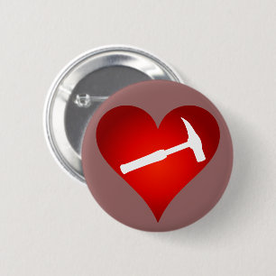 Badge Rond 5 Cm Le coeur et le marteau de rock du géologue