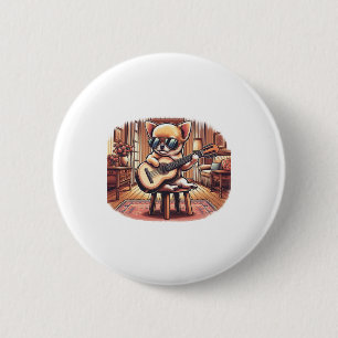 Badge Rond 5 Cm Le cool Chihuahua joue de la guitare classique