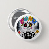 Badge Rond 5 Cm Le crâne fleuri (Devant & derrière)