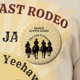 Badge Rond 5 Cm Le Dernier Cowboy Yeehaw Nom du Marié au Soleil Co