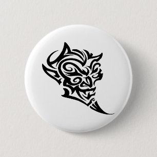 Badge Rond 5 Cm Le diable de tatouage tribal face Satan